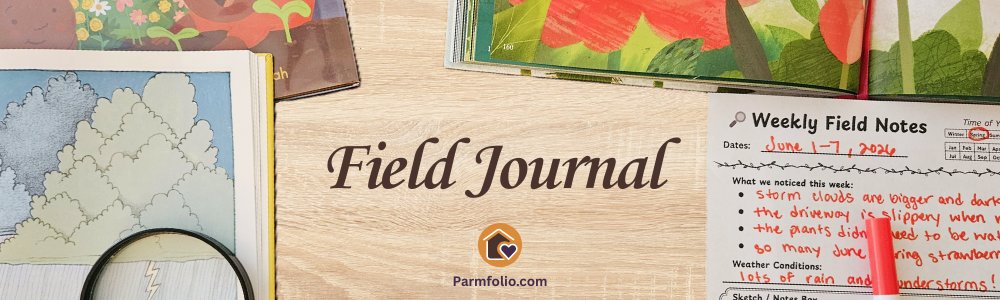 Field Journal Banner with books and Field Notes page