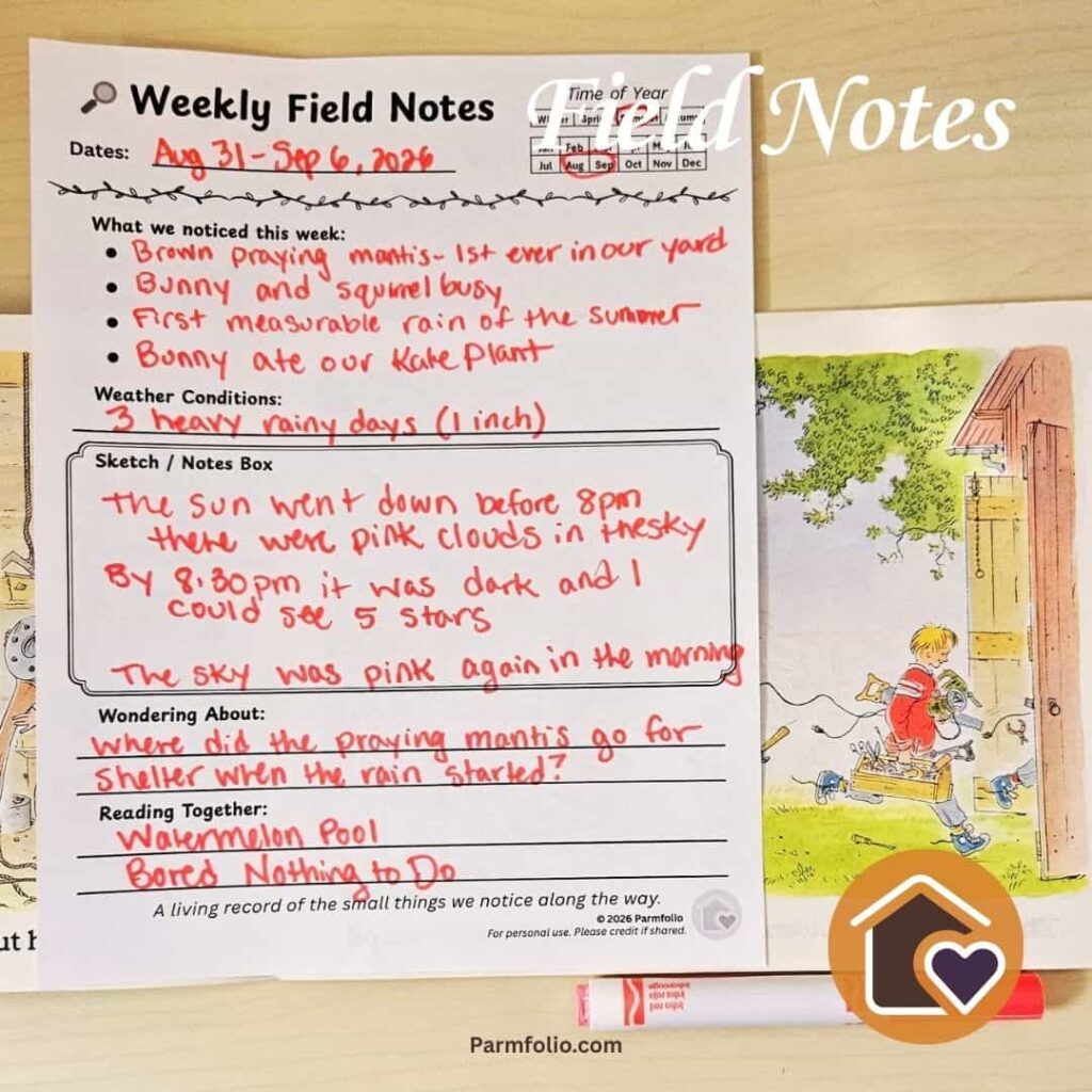 September Homeschool Field Journal Notes with Late Summer Book